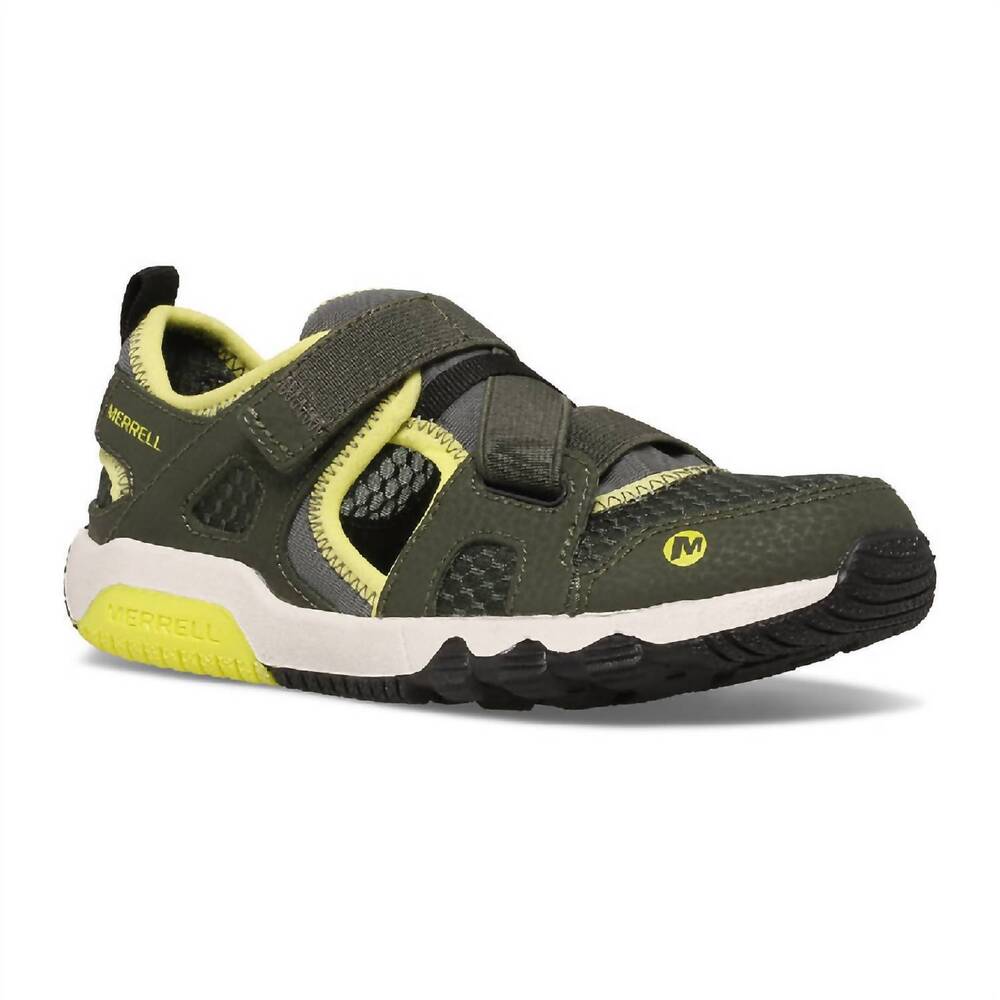 NEW MERRELL little kid's hydro free roam sandals in olive/lime